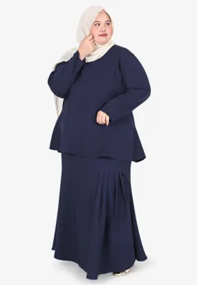 Mahlika Minimalist Pleated Kurung Set - Navy Blue