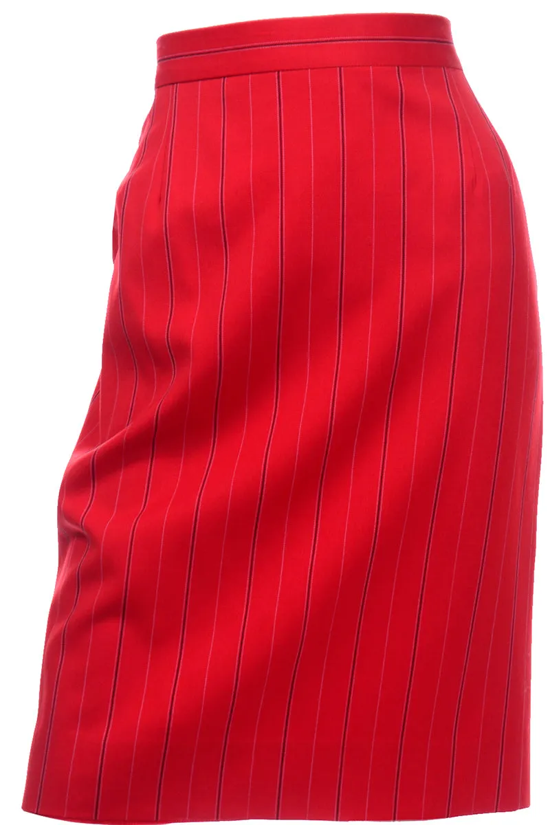 Margaretha Ley Escada Vintage Red Pinstripe Pencil Skirt