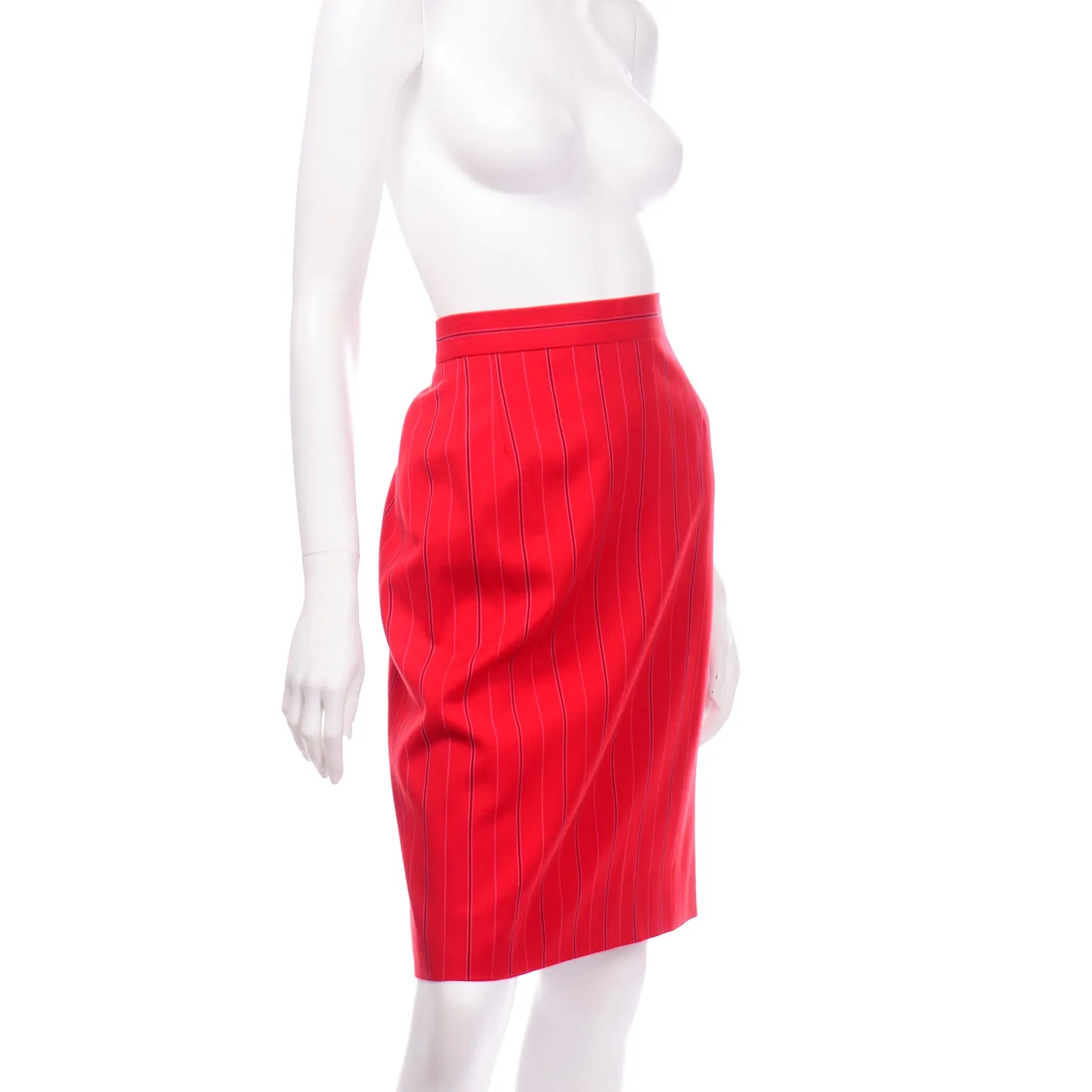 Margaretha Ley Escada Vintage Red Pinstripe Pencil Skirt