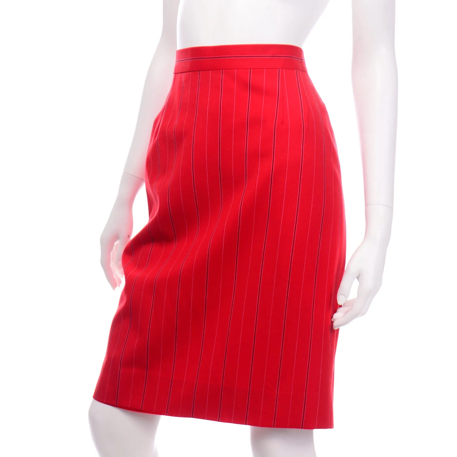 Margaretha Ley Escada Vintage Red Pinstripe Pencil Skirt