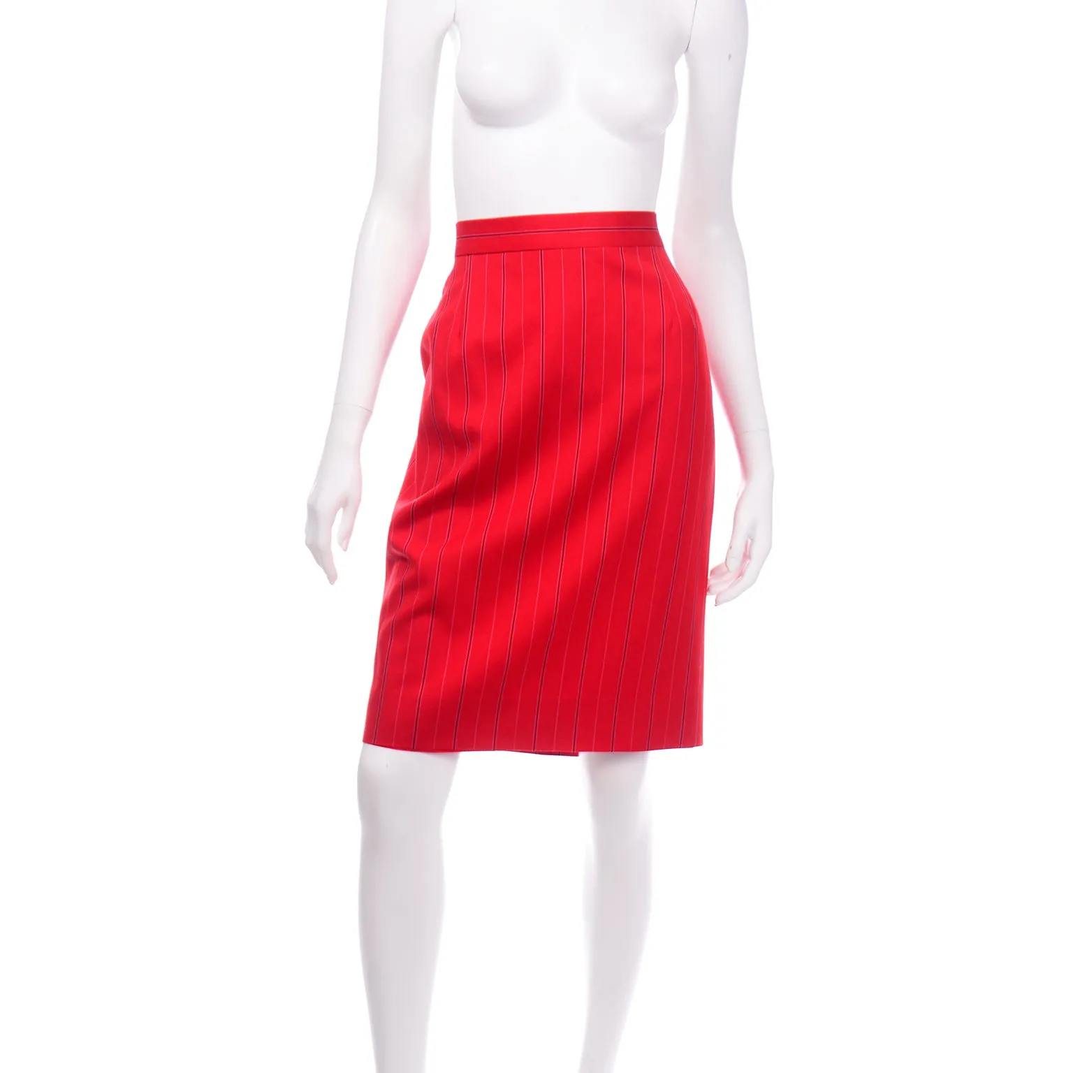 Margaretha Ley Escada Vintage Red Pinstripe Pencil Skirt