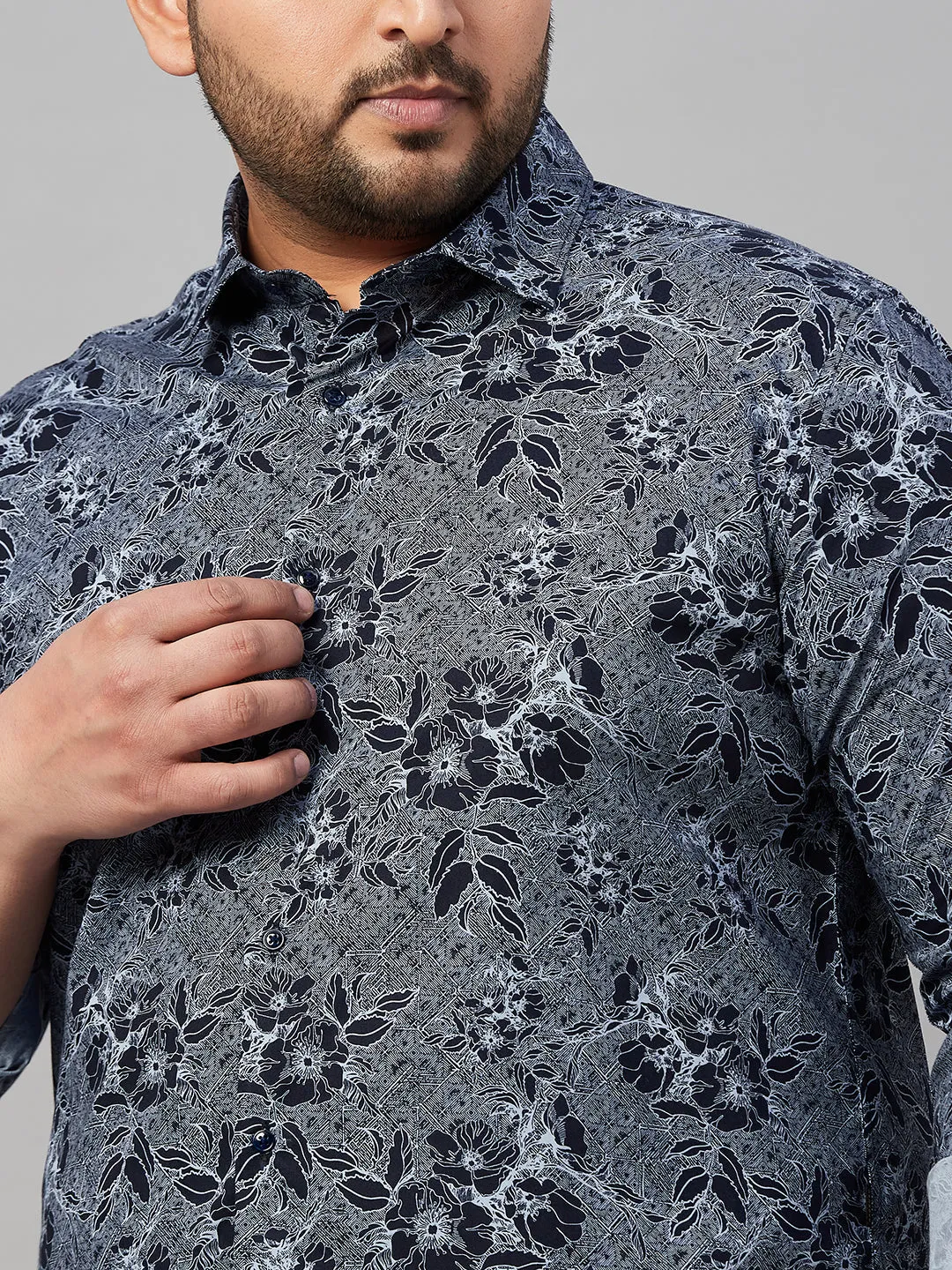 Men Printed Navy Blue Comfort Shirt