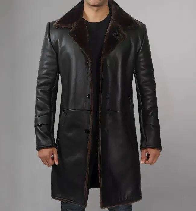 Mens Leather Shearling Black Coat