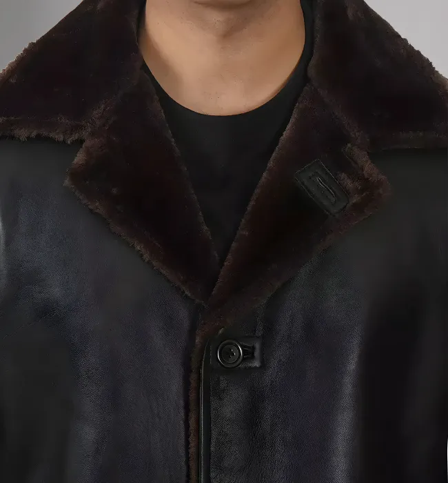 Mens Leather Shearling Black Coat