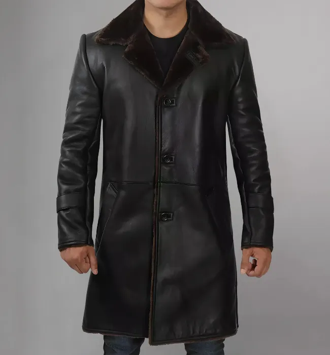 Mens Leather Shearling Black Coat