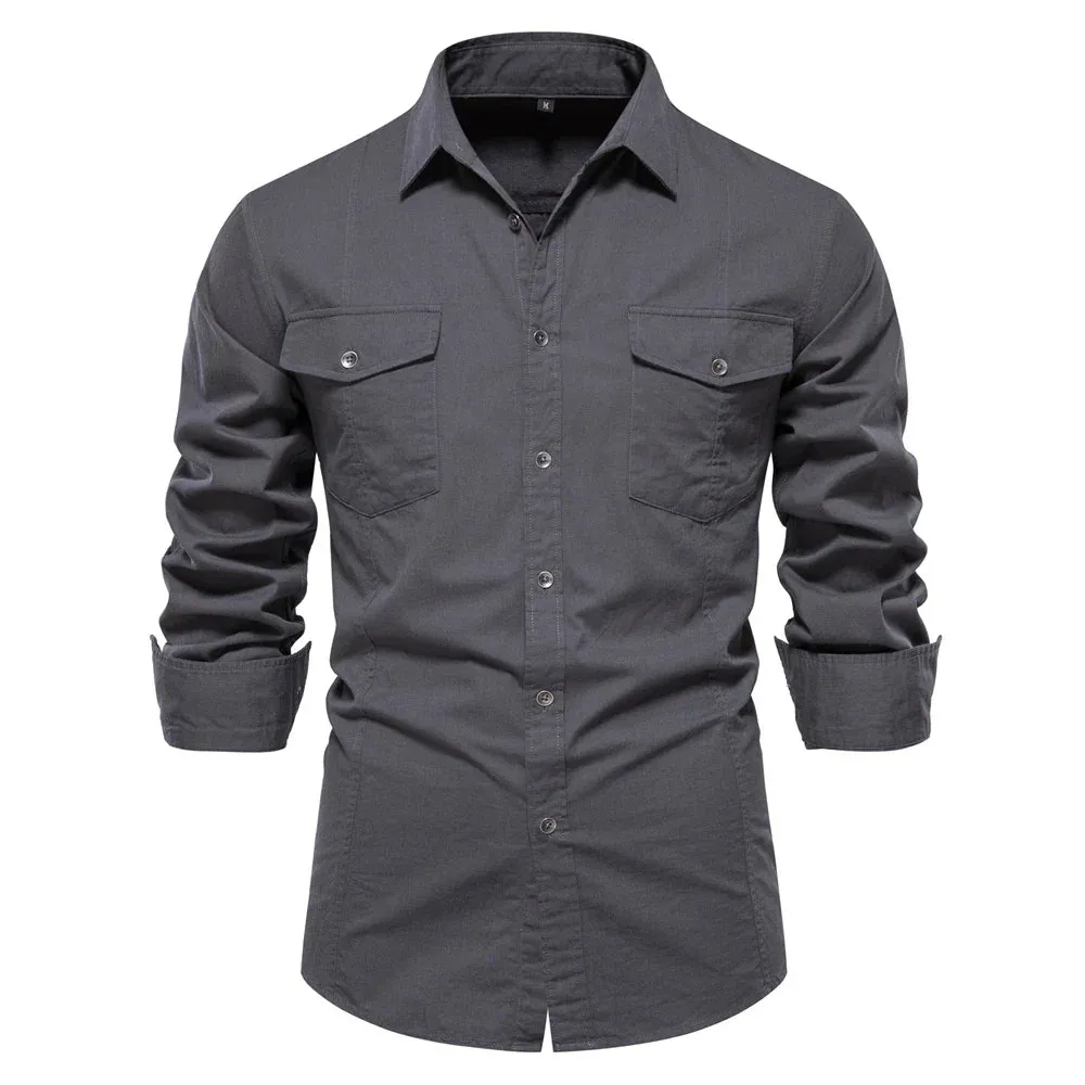 Mens Long Sleeve Dual Pockets Military Shirt