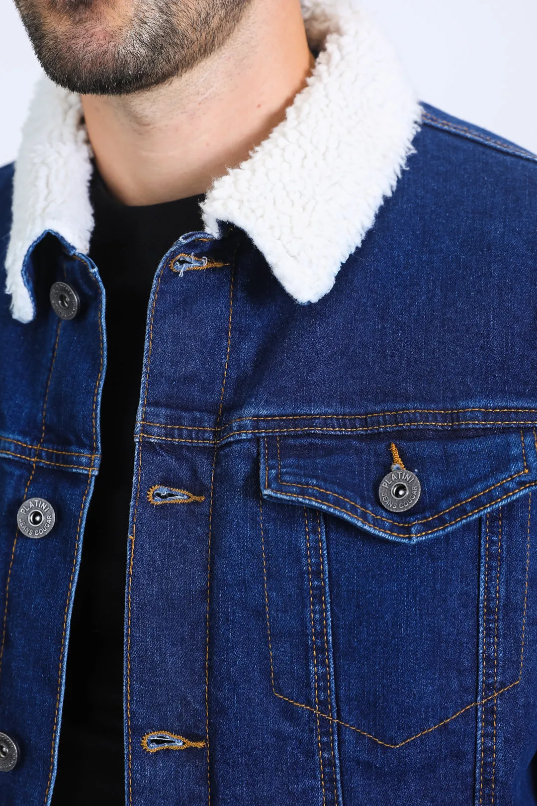 Mens Sherpa Lined Denim Jacket - Indigo