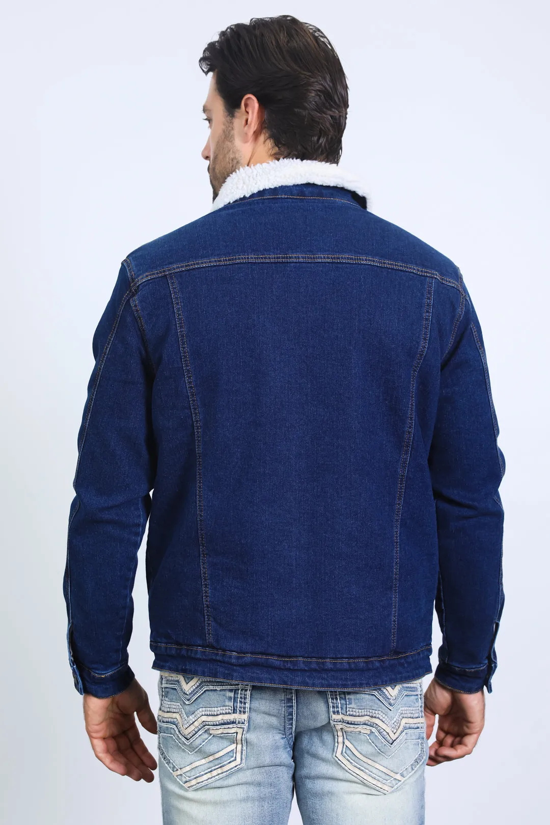 Mens Sherpa Lined Denim Jacket - Indigo