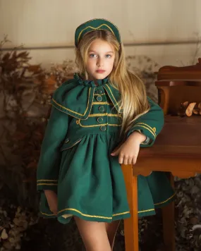 Meriche - Girls Military Style Green & Gold Coat