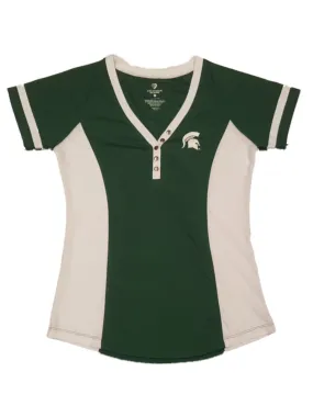 Michigan State Spartans WOMENS Green Jersey Style 3 Button SS V-Neck T-Shirt (M)