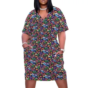 Mickey And Minnie Cruise Women's V-neck Loose Dress With Pockets