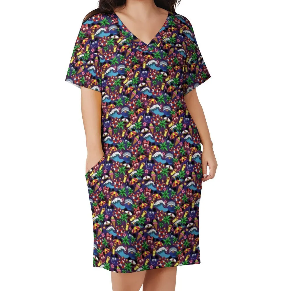 Mickey And Minnie Cruise Women's V-neck Loose Dress With Pockets