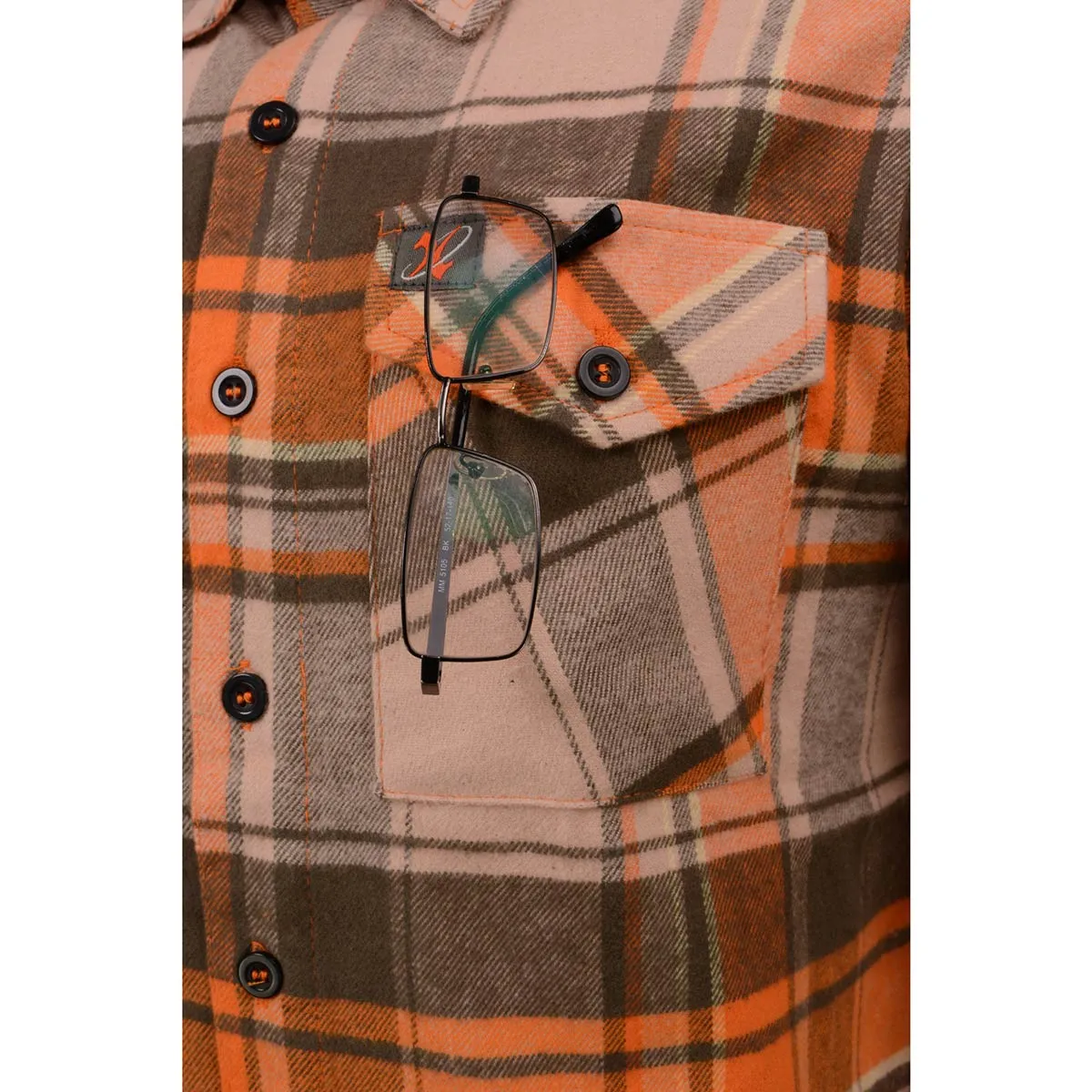 Milwaukee Leather  Men's 'Wild One' Brown/Orange Long Sleeve 10.5-Oz Heavy Duty-Cotton Flannel Shirt MNG11701