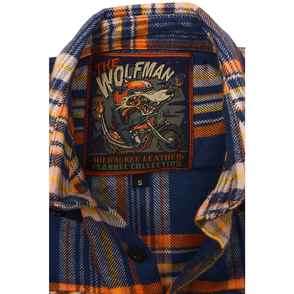 Milwaukee Leather MNG11700 | Men's 'The Wolfman' Blue/Orange Long Sleeve 10.5-Oz Heavy-Duty Cotton Flannel Shirt