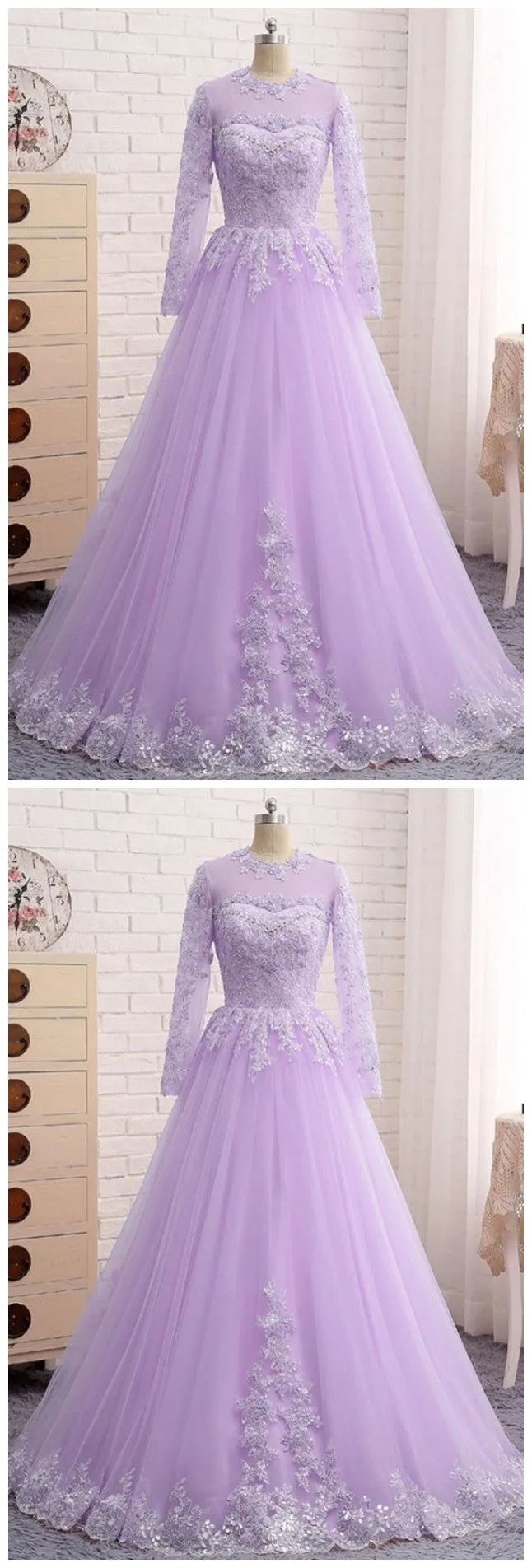 Modest Lilac Tulle Prom 8th Grade Dance Dress with Sleeves,211213