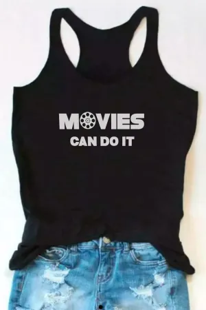 Movie Can Do It Print Black Tank Top