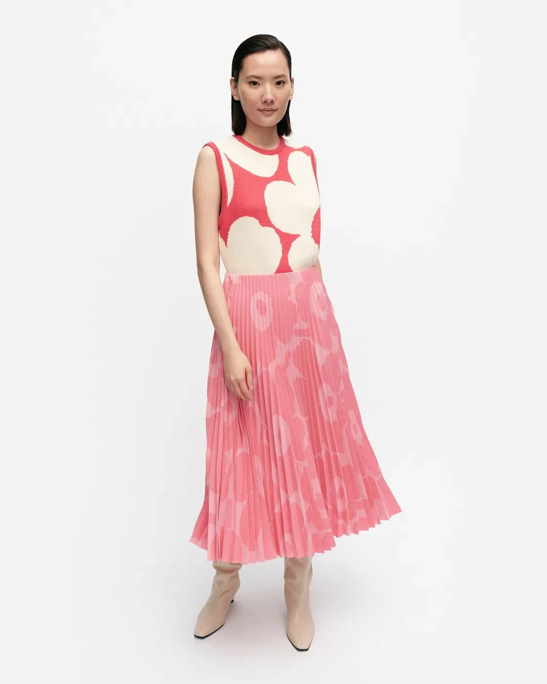 Myy Unikko Pleated Skirt, Pink/Coral