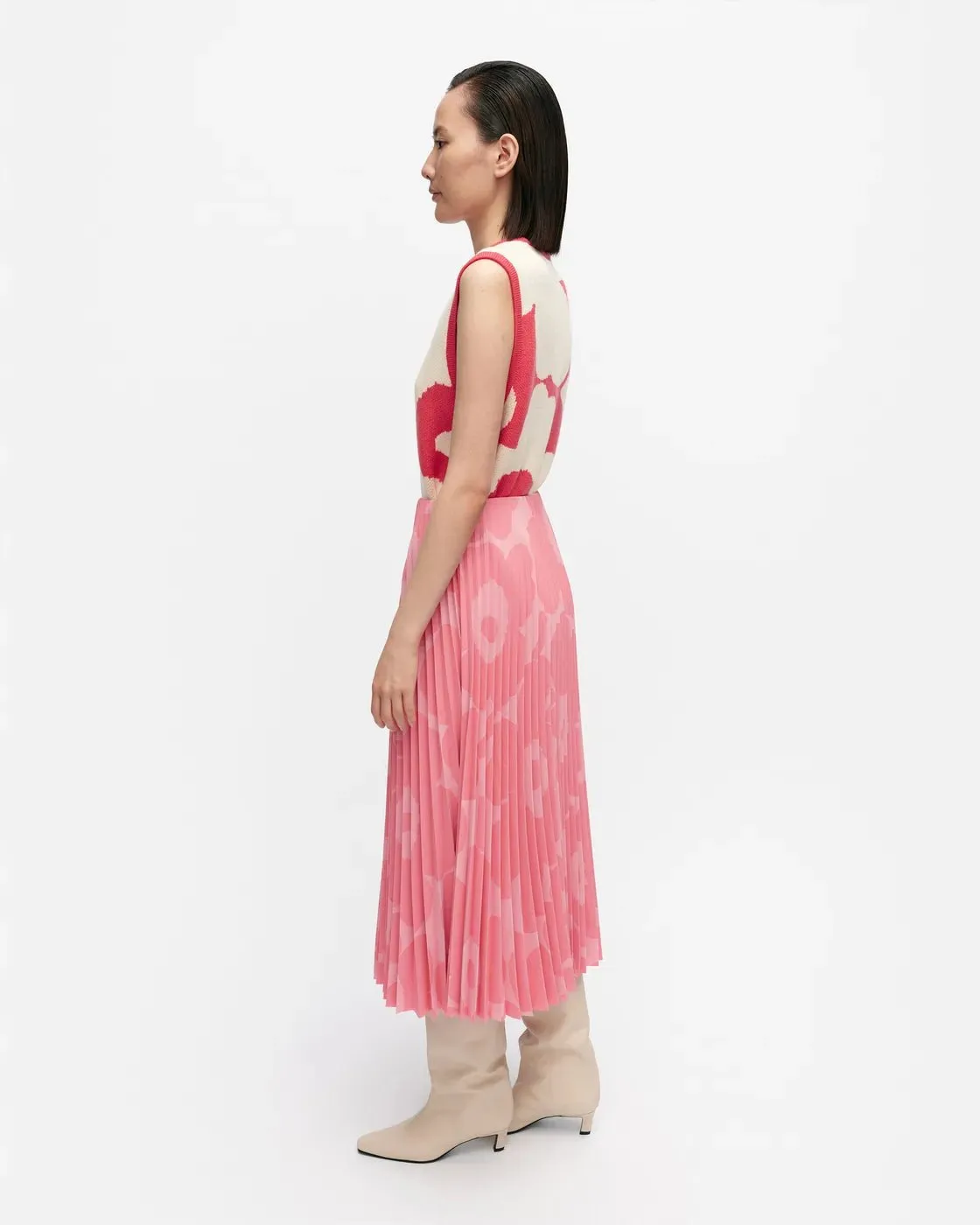 Myy Unikko Pleated Skirt, Pink/Coral