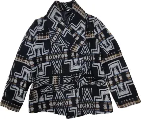 Navy Aztec Short Coat with folding lapel front