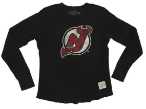 New Jersey Devils Retro Brand WOMEN Black Waffled Long Sleeve T-Shirt