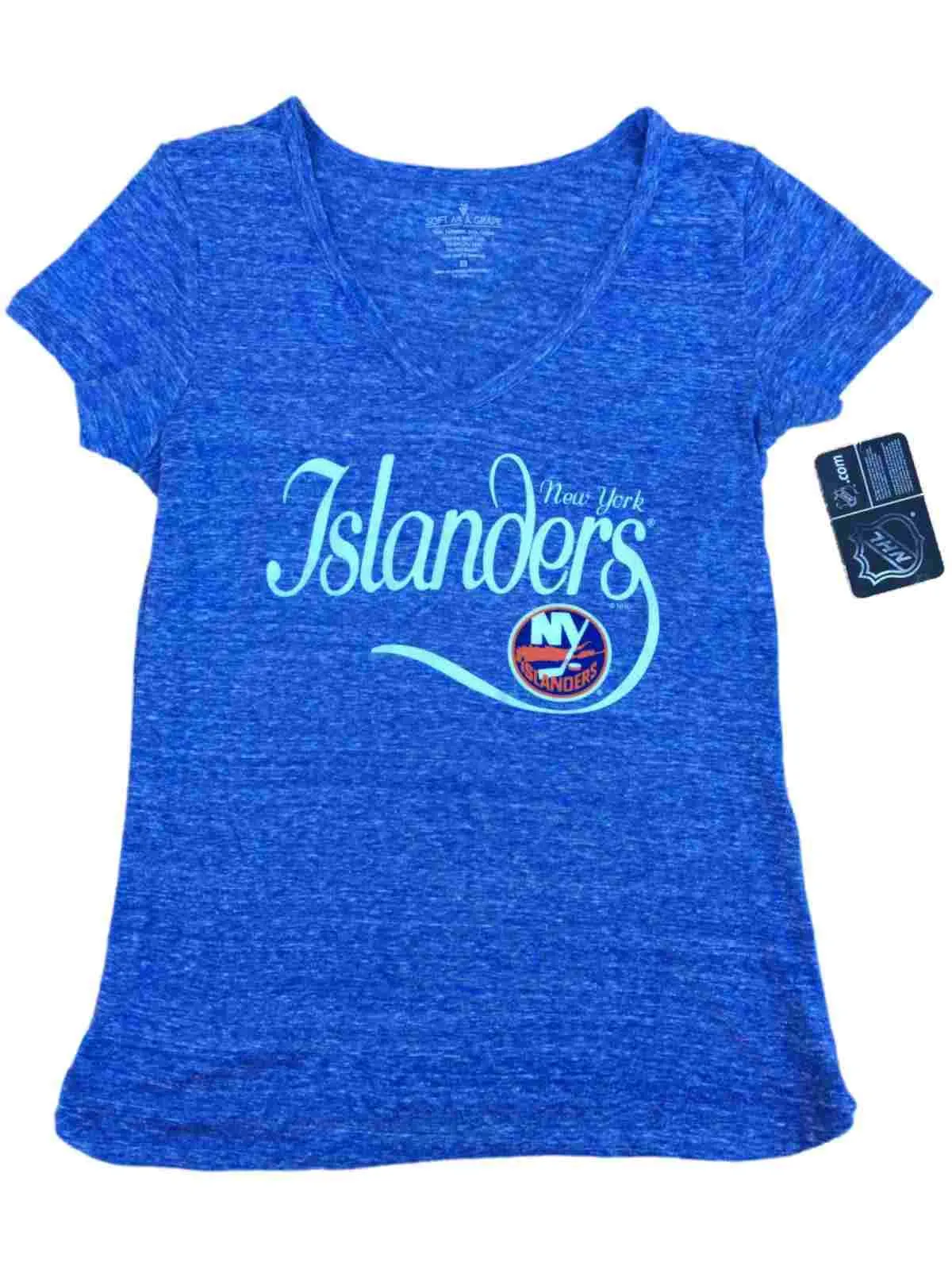 New York Islanders SAAG Women Blue Lightweight Short Sleeve V-Neck T-Shirt