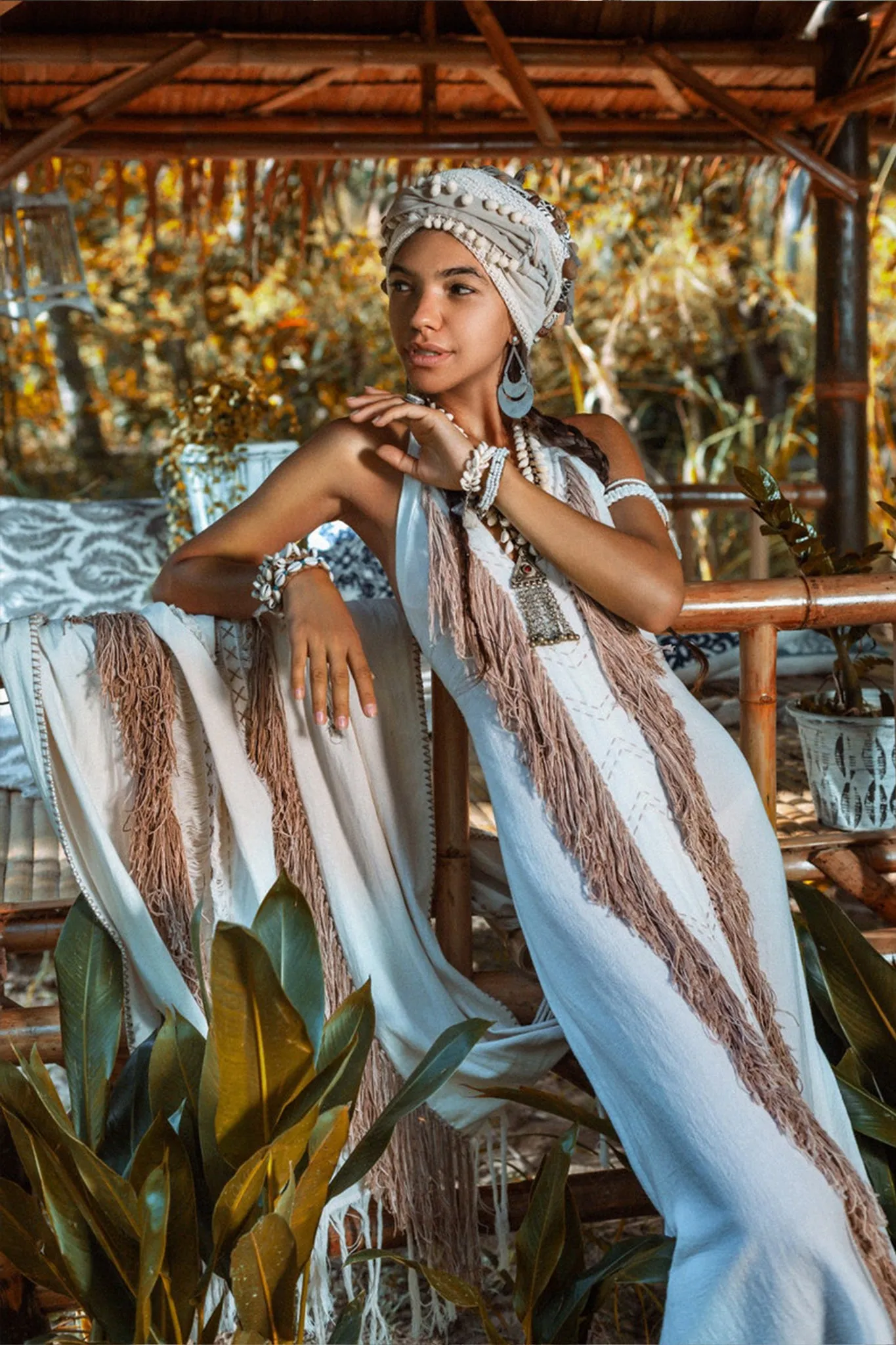 Off-White Boho Tribal Bohemian Dress Entirely Handmade