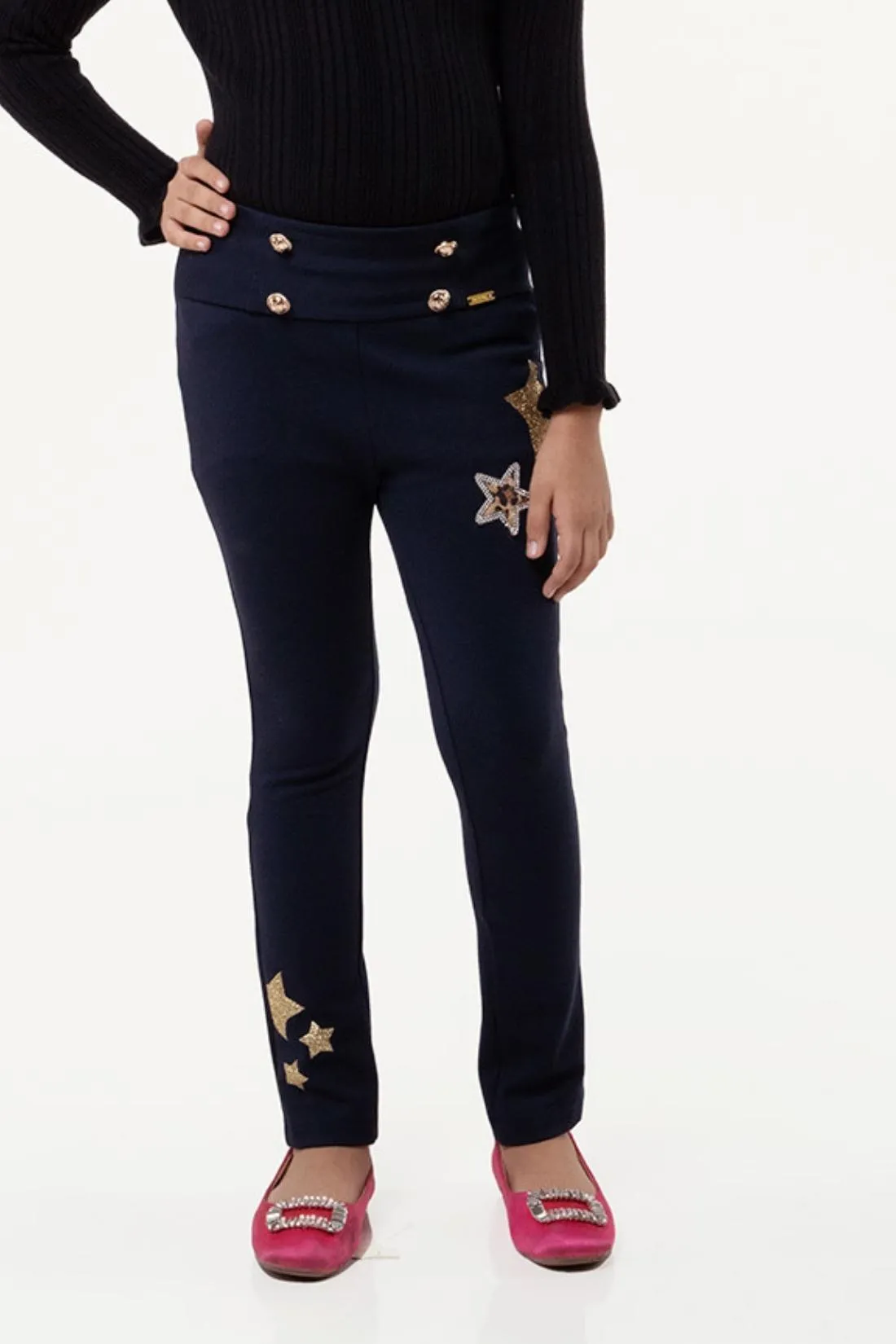 One Friday Navy Blue Solid Jegging