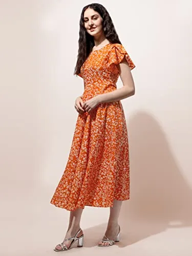 OOMPH! Midi Dresses for Women, Beach, Orange - md516