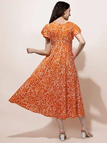 OOMPH! Midi Dresses for Women, Beach, Orange - md516