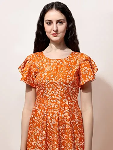 OOMPH! Midi Dresses for Women, Beach, Orange - md516