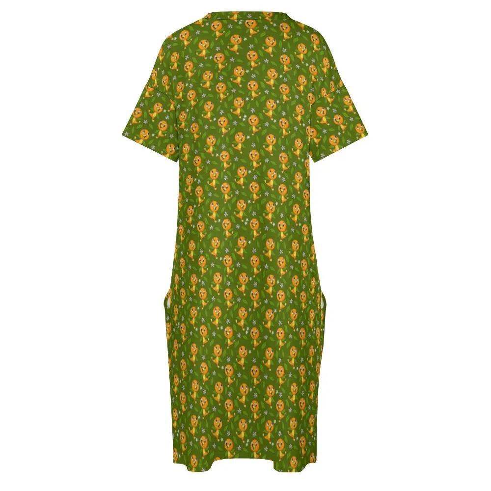 Orange Bird Women's V-neck Loose Dress With Pockets