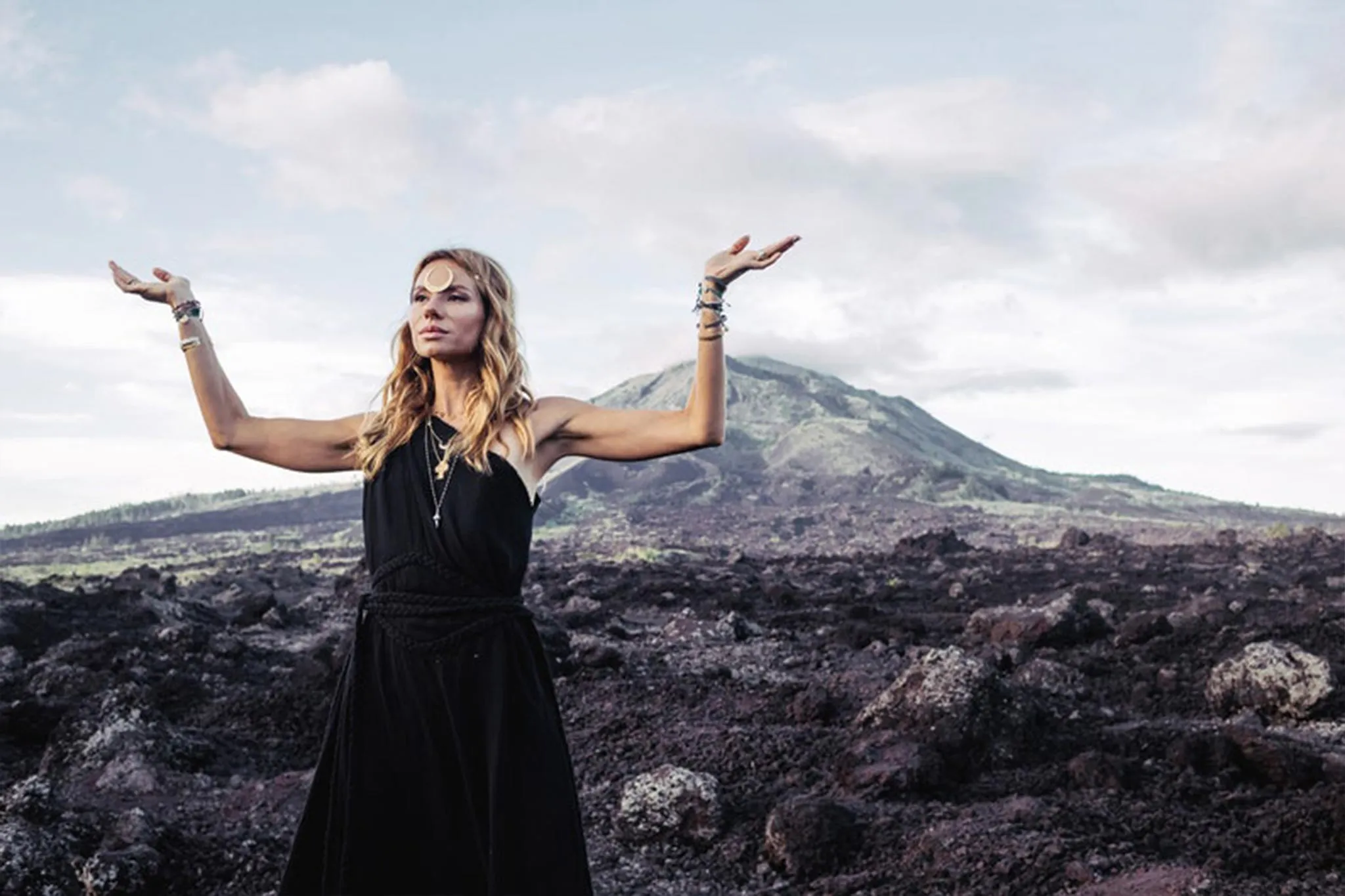 Organic Black Boho One Shoulder Dress • Black Wedding Dress