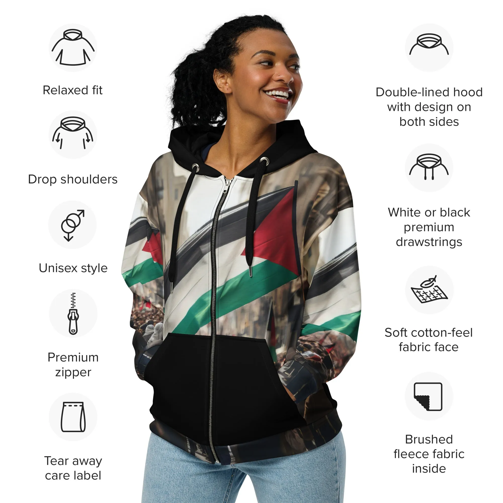 Palestine Portrait Women zip hoodie