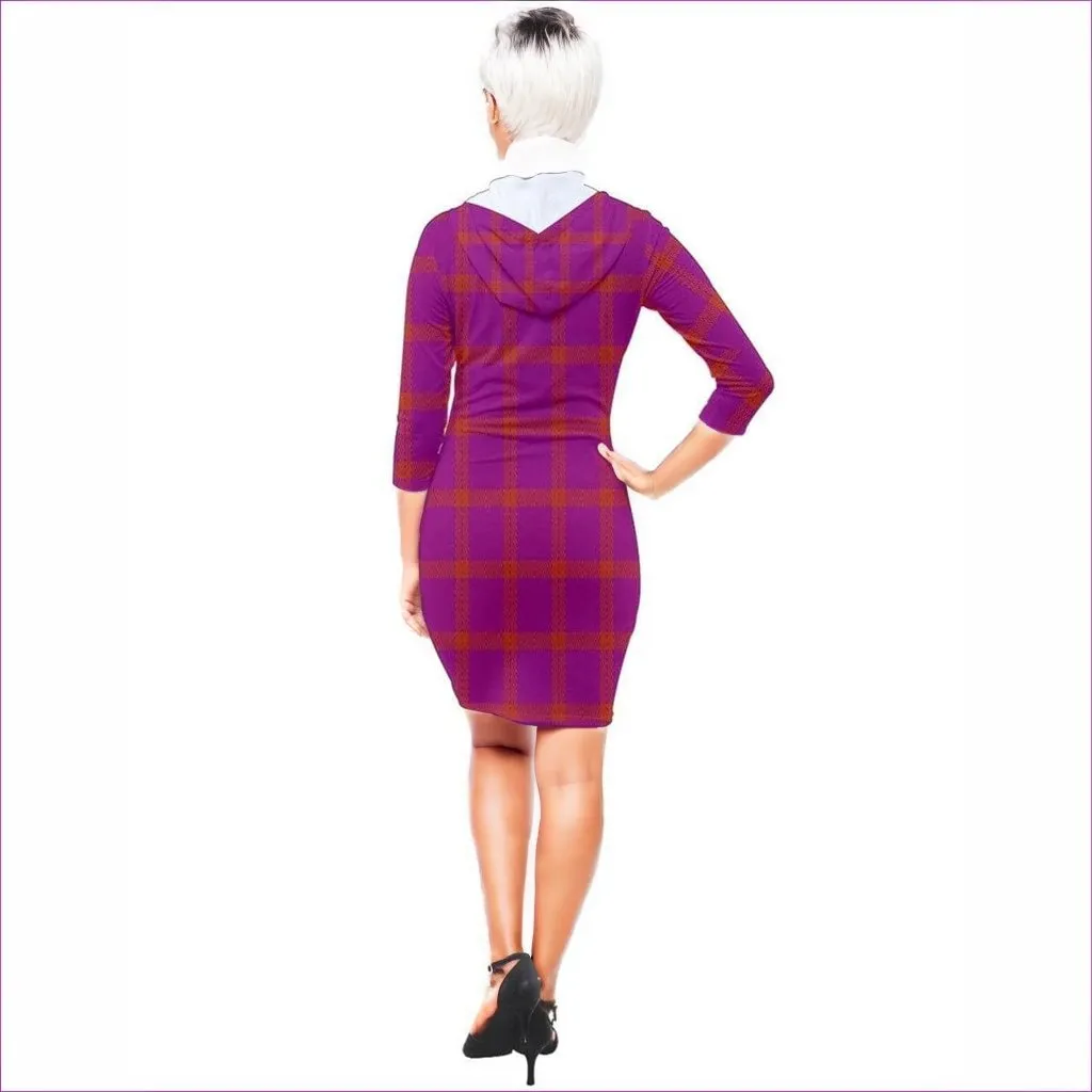 Perfusion Plaid Quarter Sleeve Hood Bodycon Dress