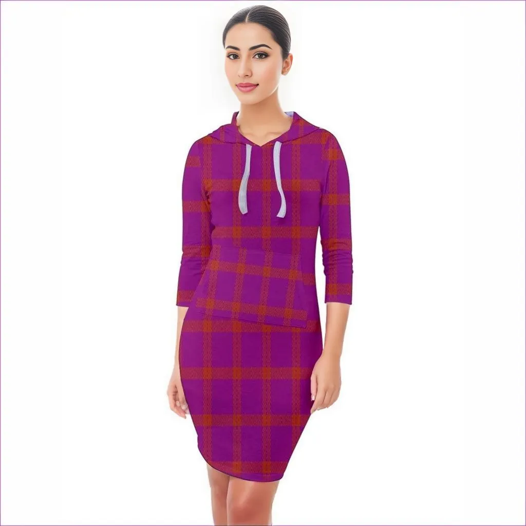 Perfusion Plaid Quarter Sleeve Hood Bodycon Dress