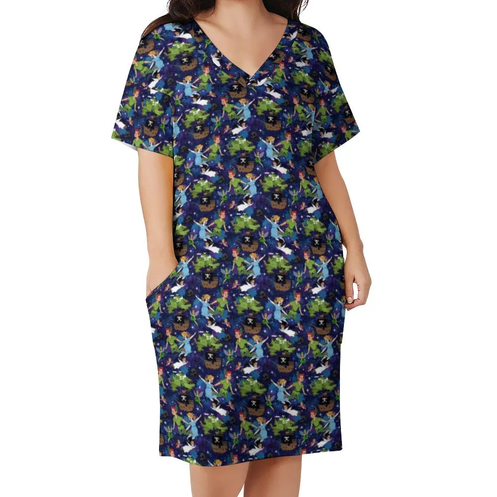 Peter Pan Women's V-neck Loose Dress With Pockets