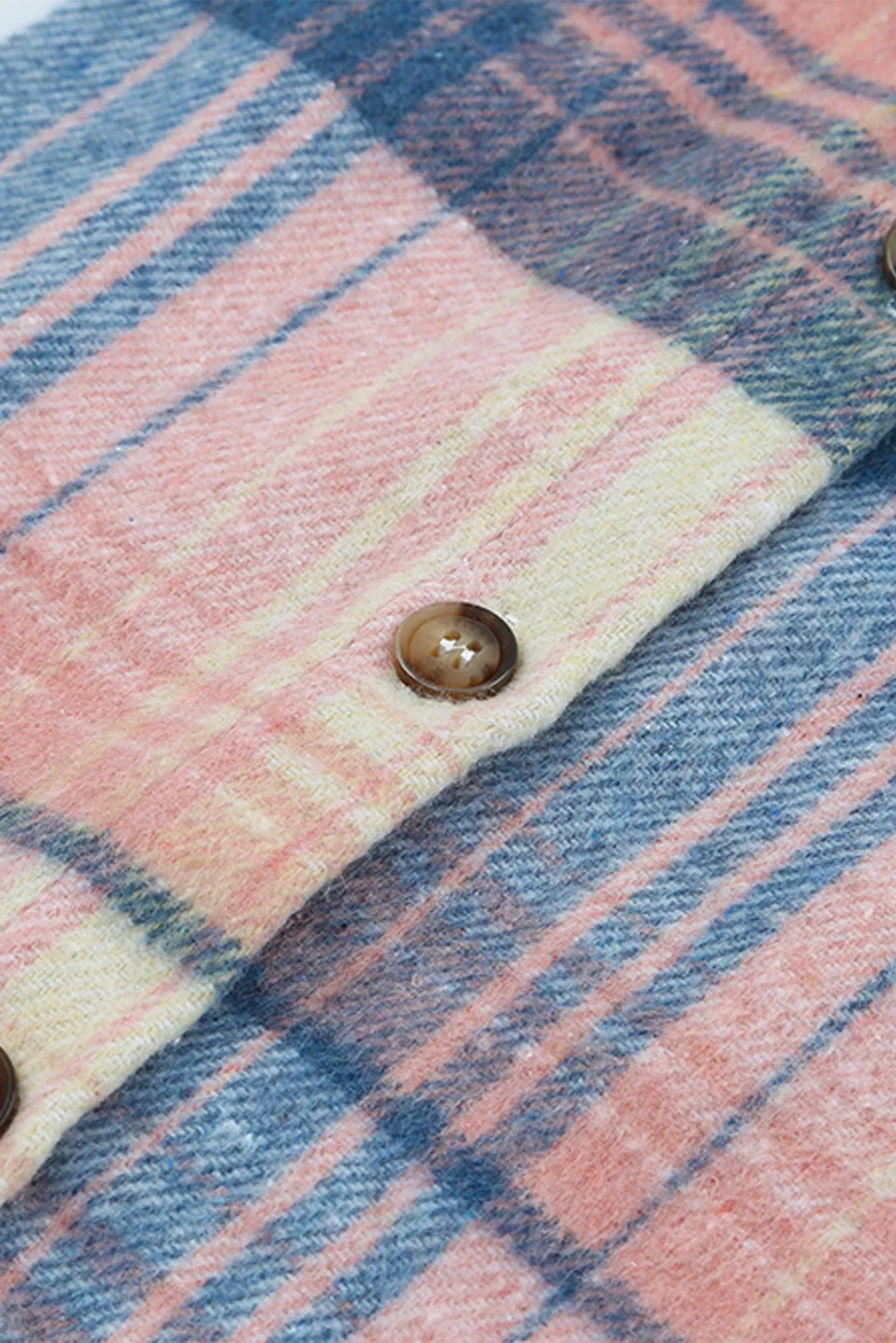 Pink & Grey Plaid Button Up Collared Flannel Shacket