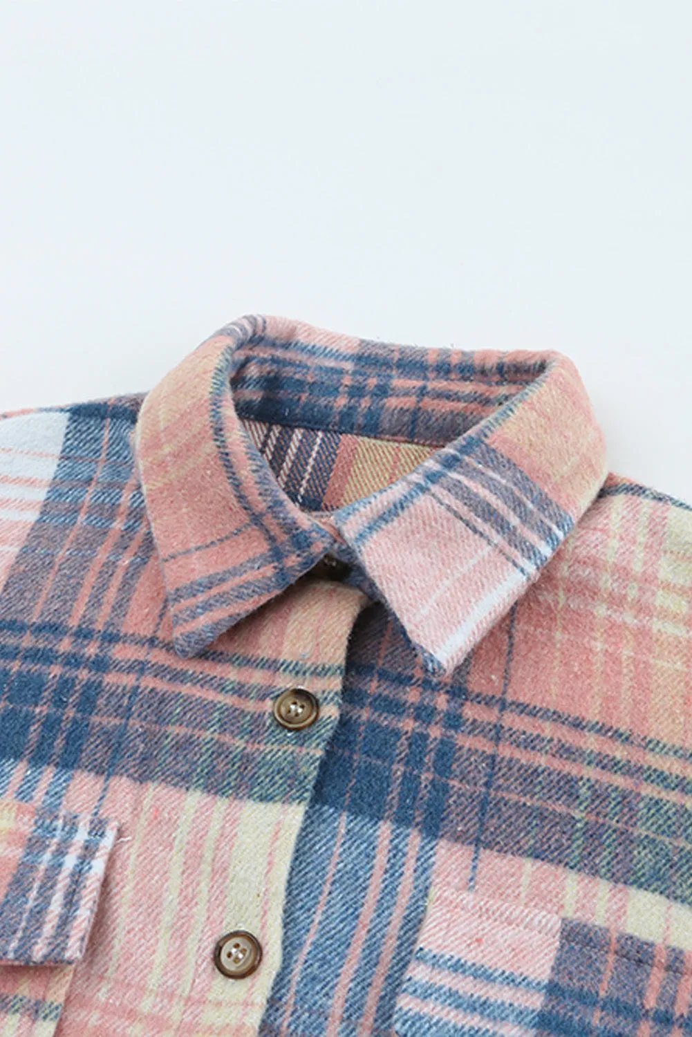 Pink & Grey Plaid Button Up Collared Flannel Shacket