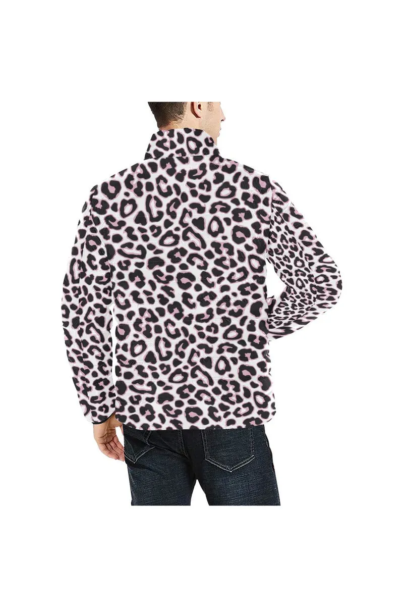 Pink Leopard Print Unisex Stand Collar Padded Jacket