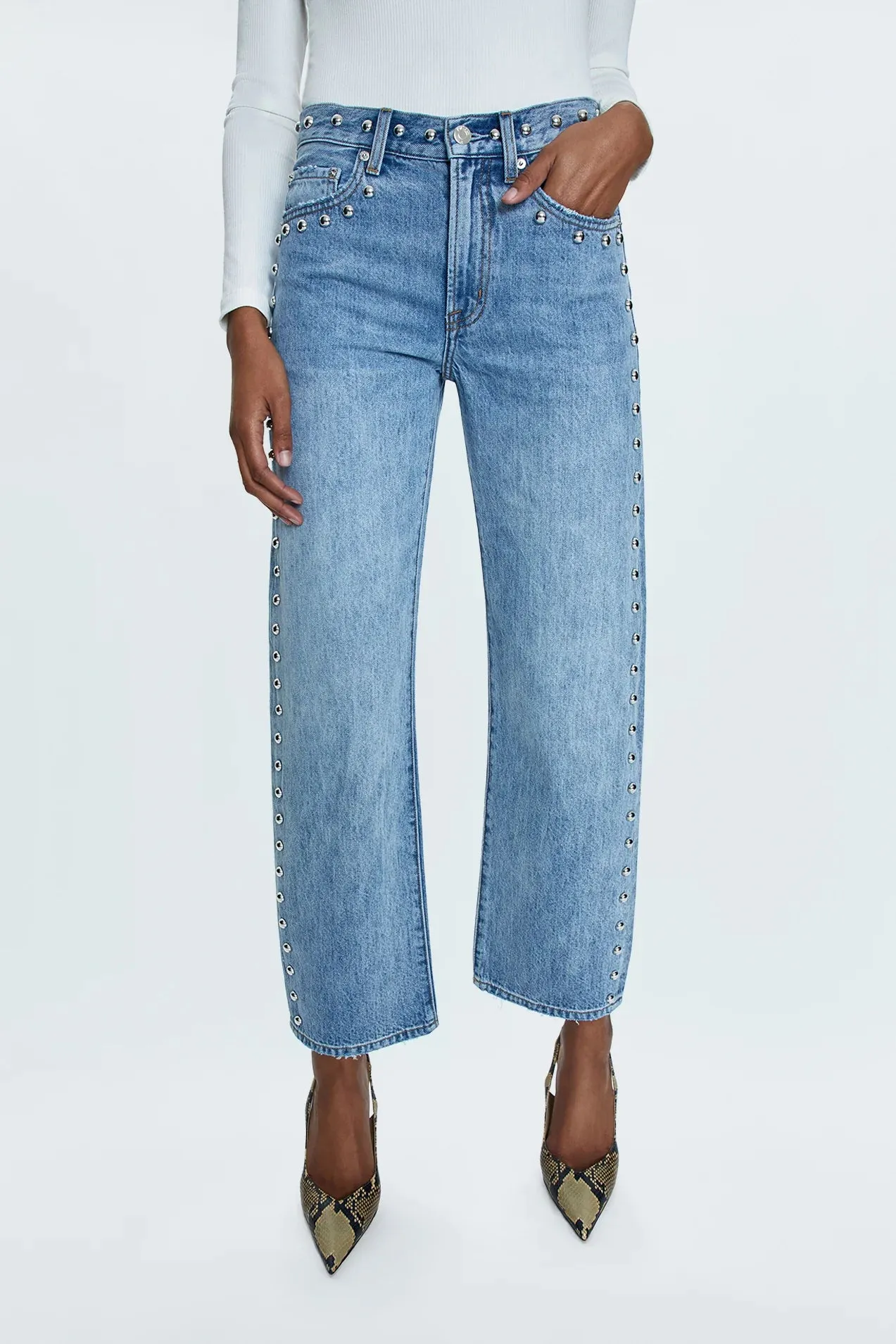 PISTOLA - LEXI MID RISE BOWED STRAIGHT JEAN SATELLITE