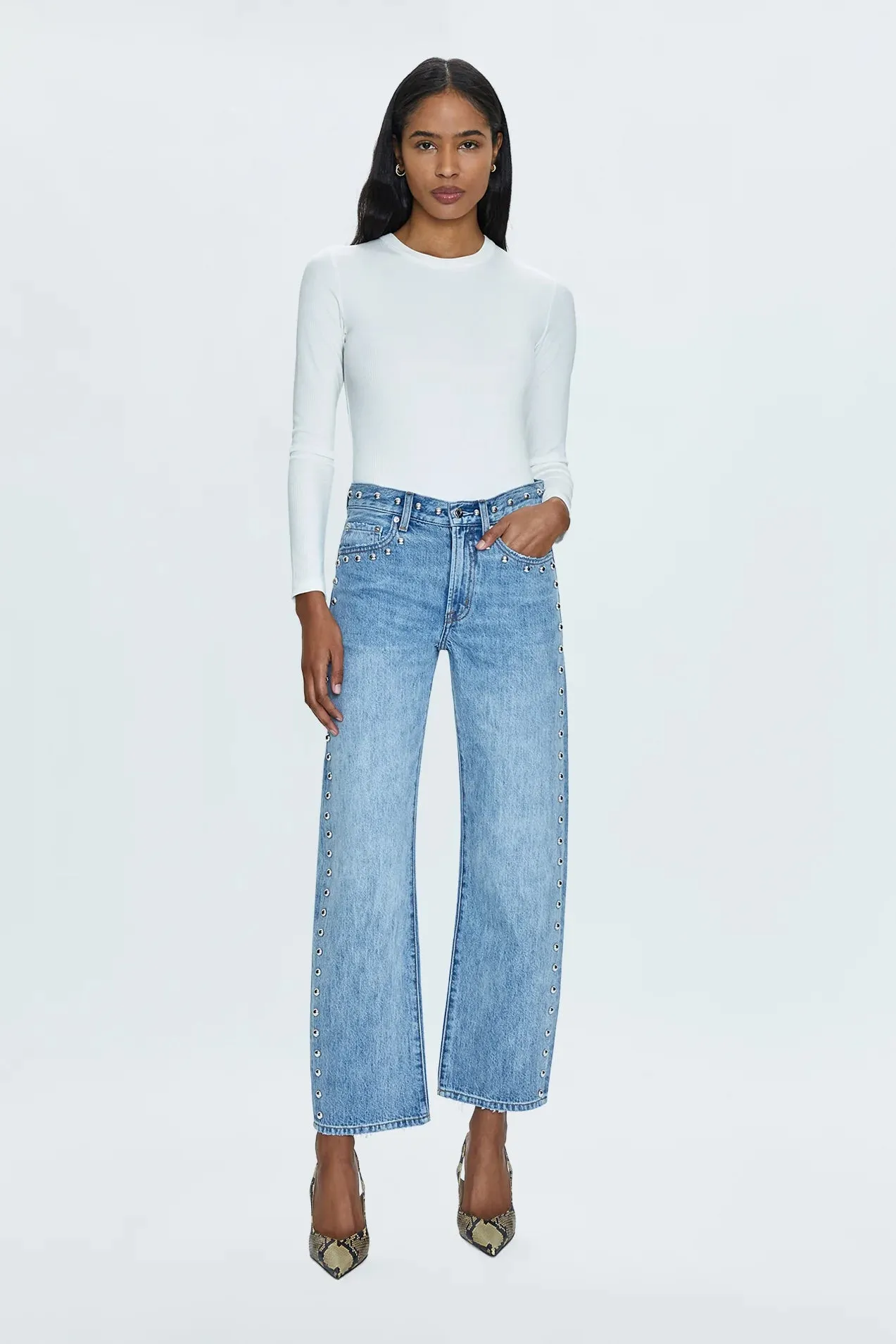 PISTOLA - LEXI MID RISE BOWED STRAIGHT JEAN SATELLITE