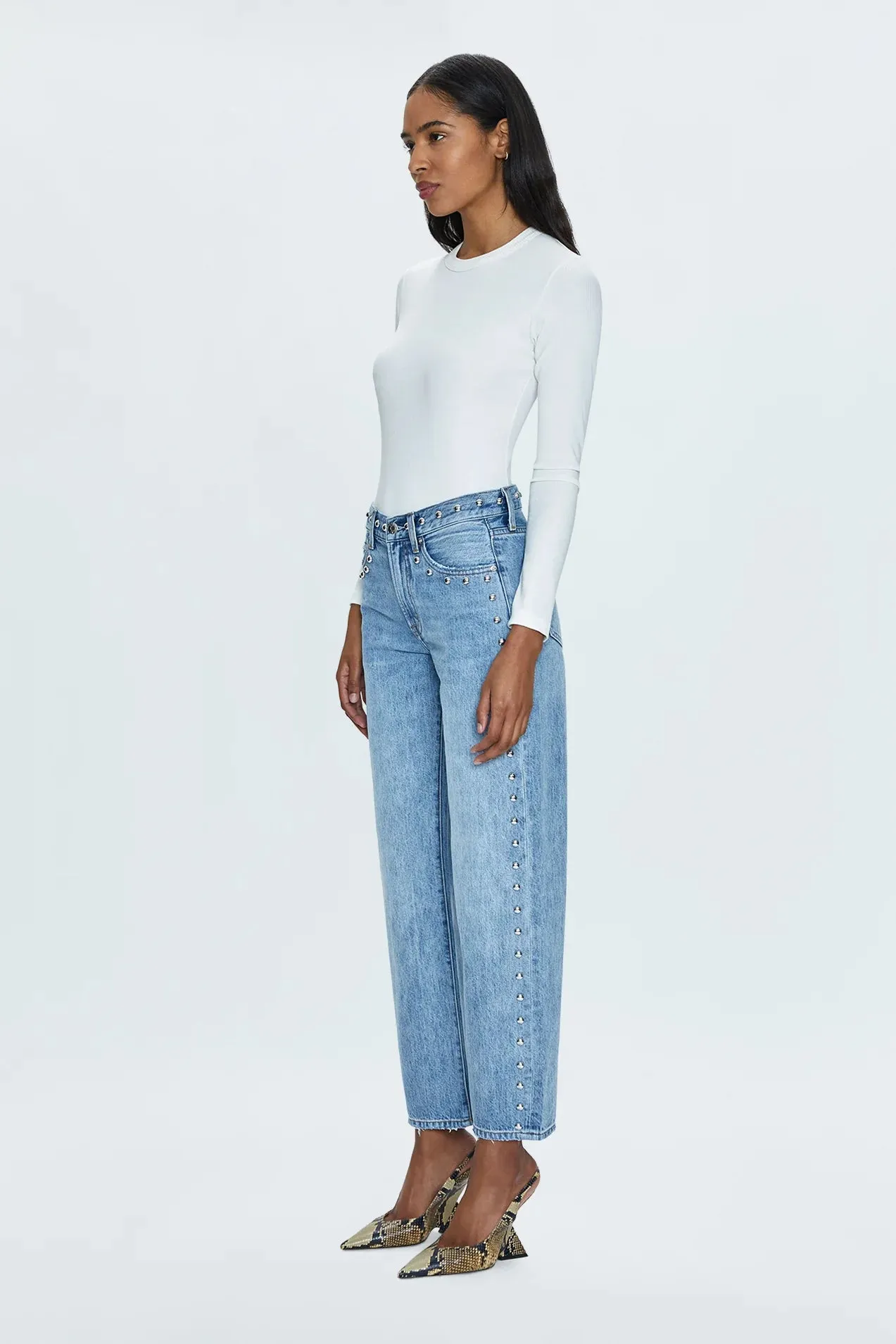 PISTOLA - LEXI MID RISE BOWED STRAIGHT JEAN SATELLITE