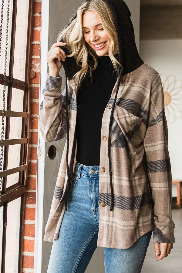 Plaid Button Down Hooded Shacket