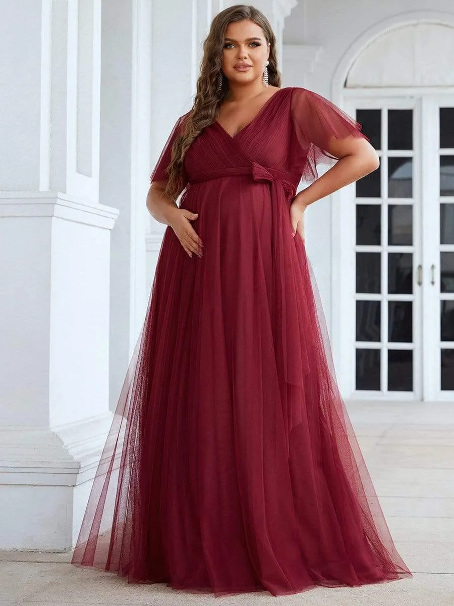 Plus Size Empire Waist Short Sleeve Tie Waist Bump Friendly Dresses