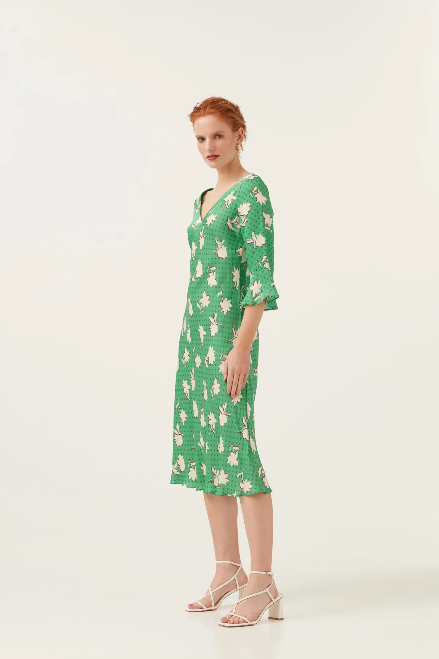 Polka Dot Floral 3/4 Sleeve  Dress