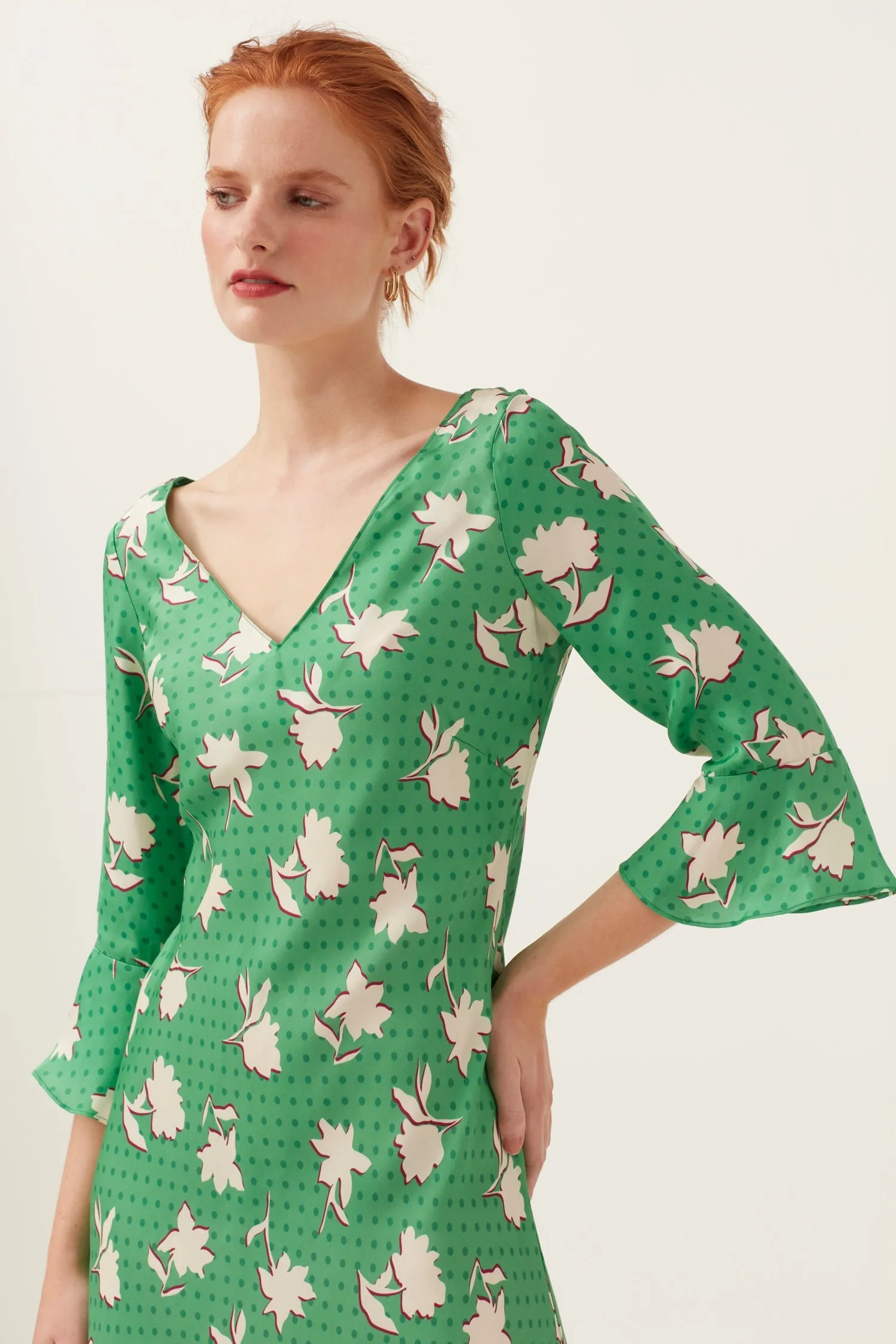 Polka Dot Floral 3/4 Sleeve  Dress