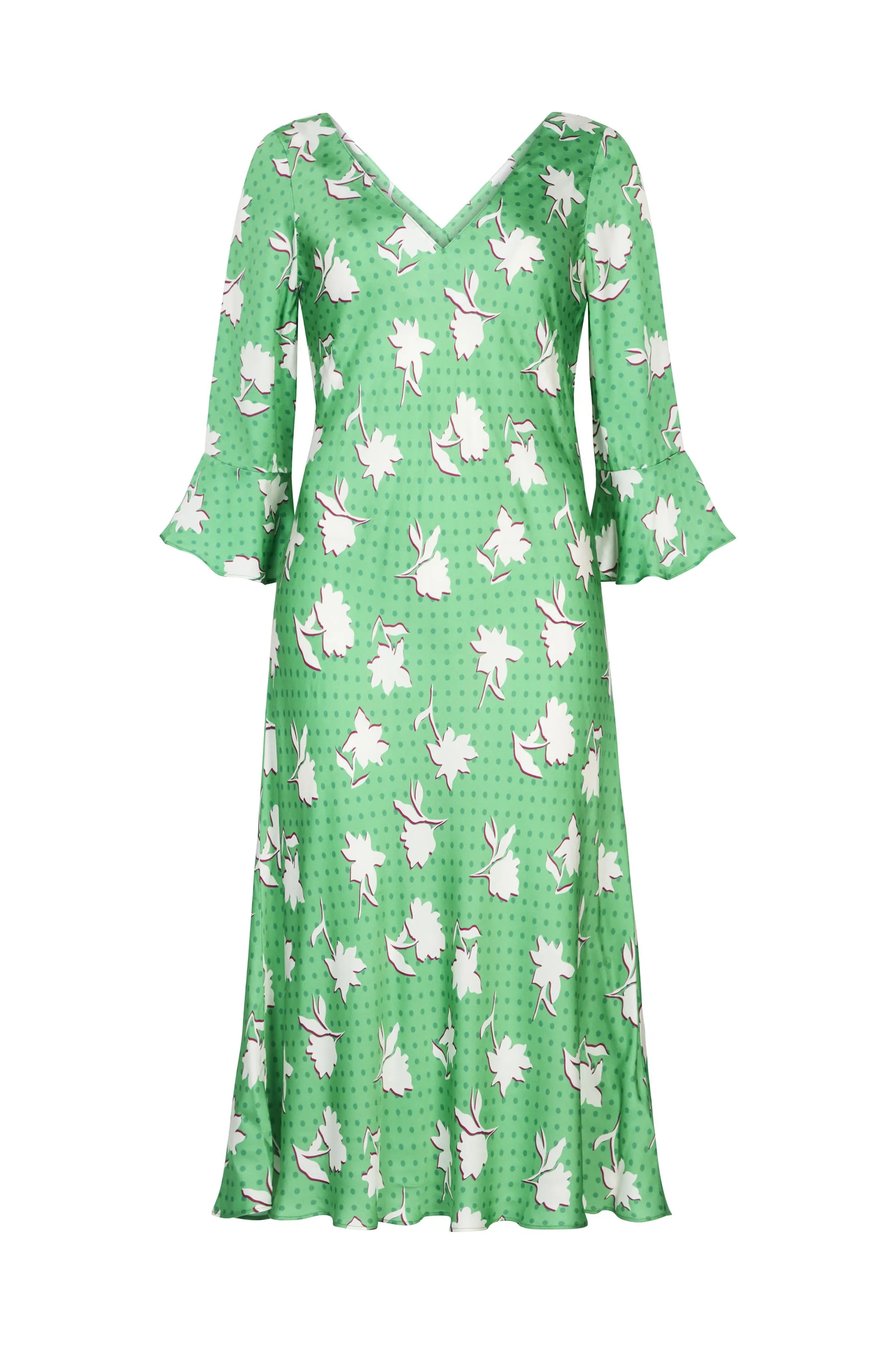 Polka Dot Floral 3/4 Sleeve  Dress