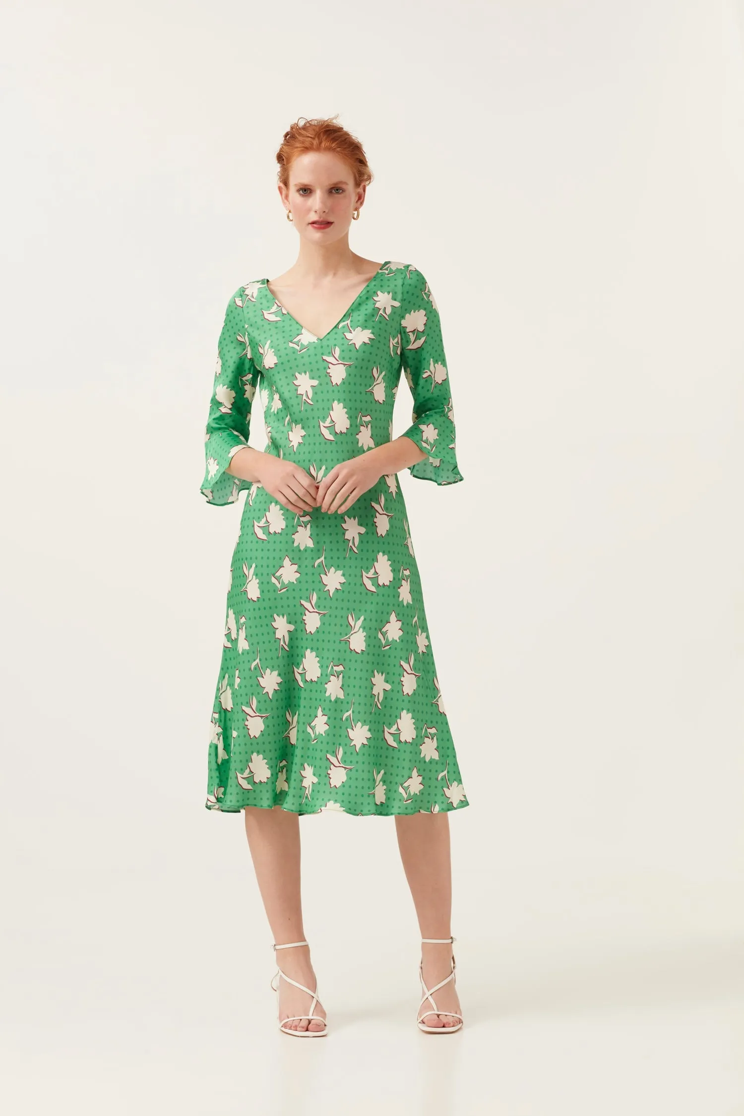 Polka Dot Floral 3/4 Sleeve  Dress