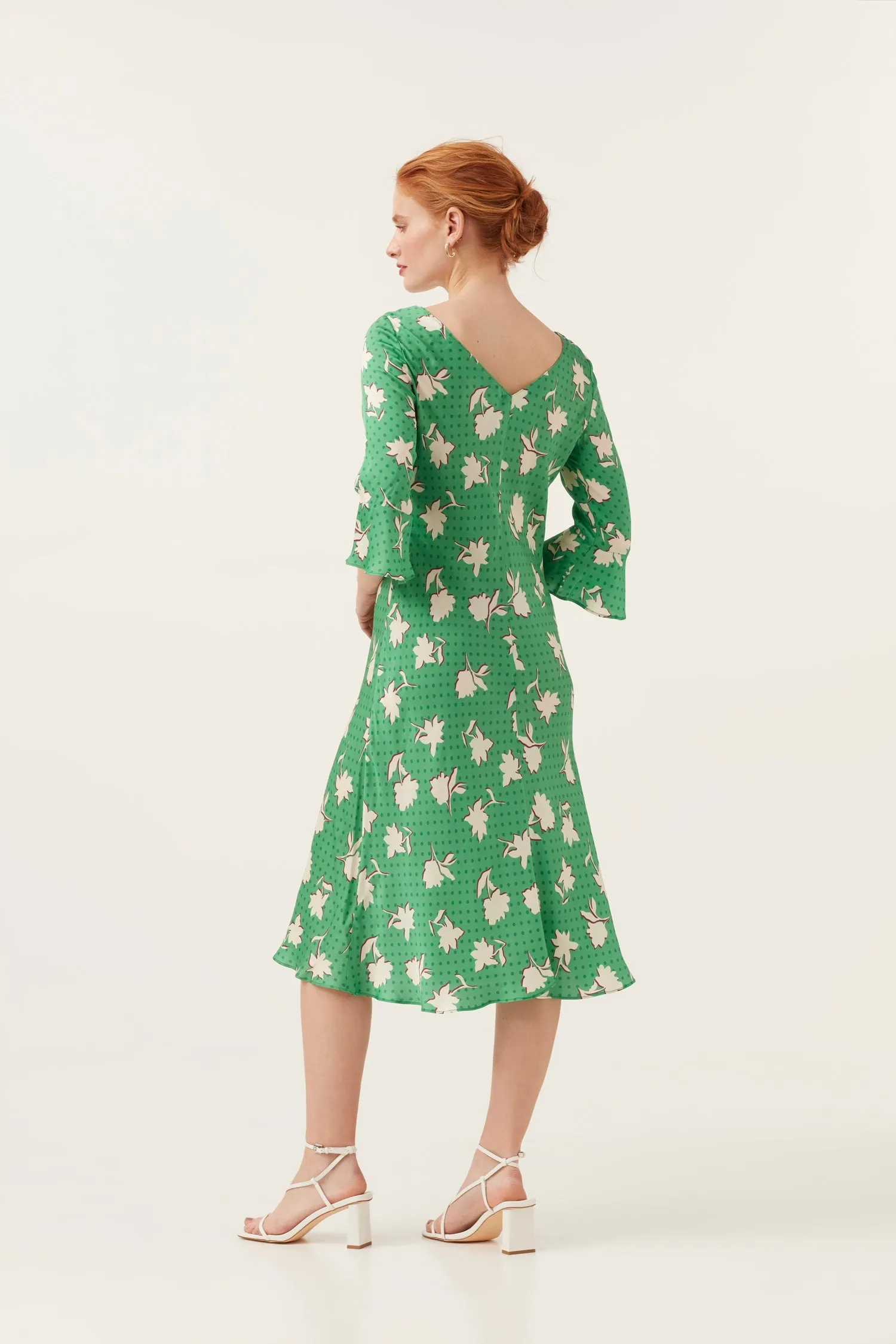 Polka Dot Floral 3/4 Sleeve  Dress