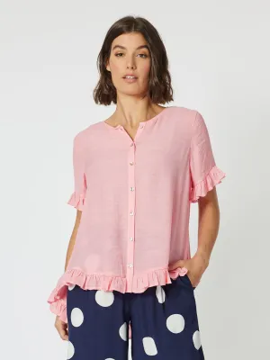 Portofino Short Sleeve Ruffle Top - Coral